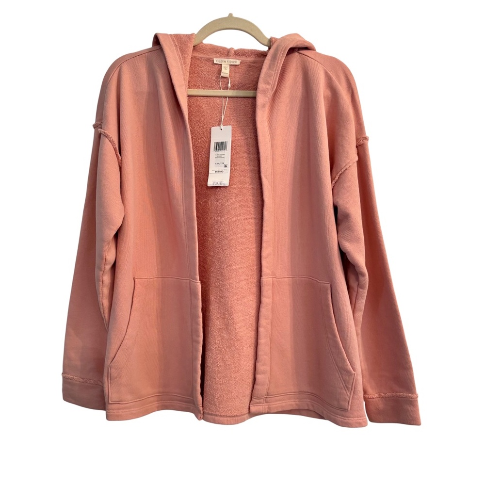 Eileen Fisher Organic Cotton French Terry Hoodie Jacket Pink XXS Dark Powder